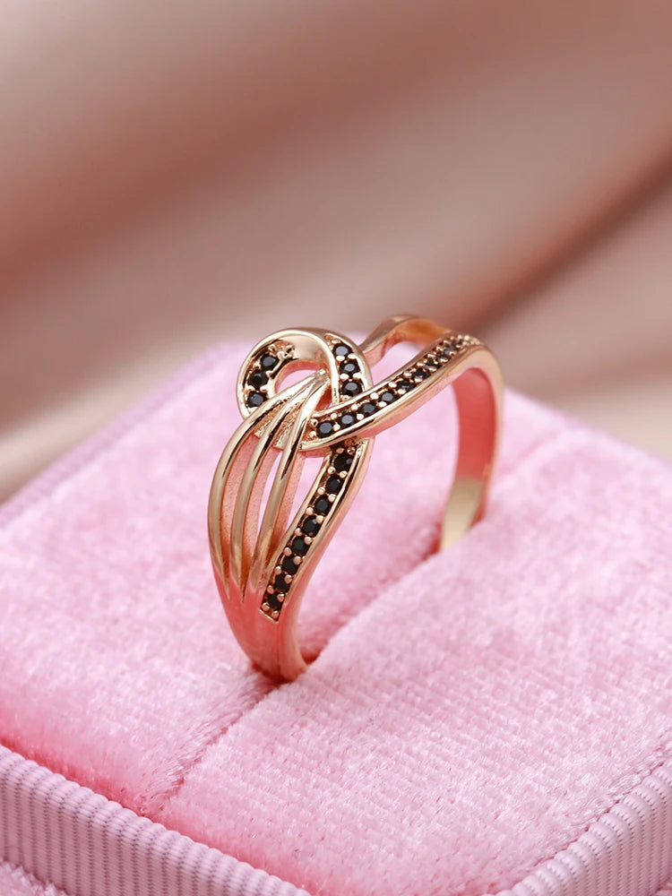 Rose Gold Black Zircon Cross Ring