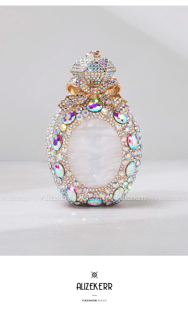Alizekerr Perfume Bottle Crystal Evening Bags Women Gorgeous Boutique Bow Diamond Metal Clutch Purses And Handbags Wedding Party