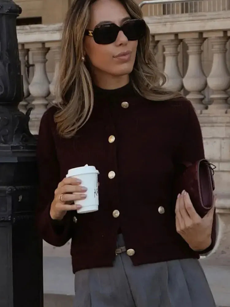 Winter Slim Knitted Cardigan with Button Details for Women