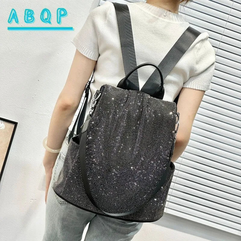 ABQP New Women's Diamond Backpack Large Capacity Women's Backpack Multifunctional Fashion Hot Diamond Casual Travel Backpack