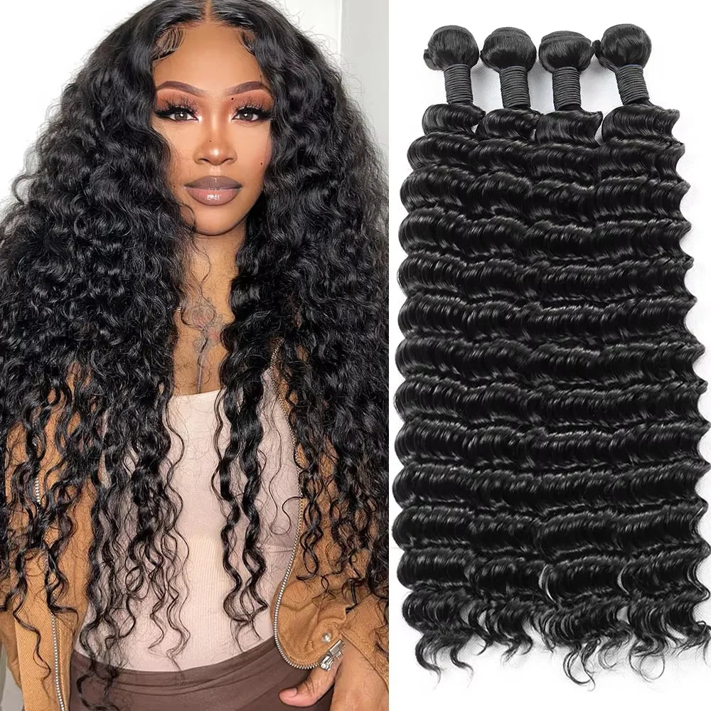 Deep Wave Natural Color Brazilian Hair Bundles for Women