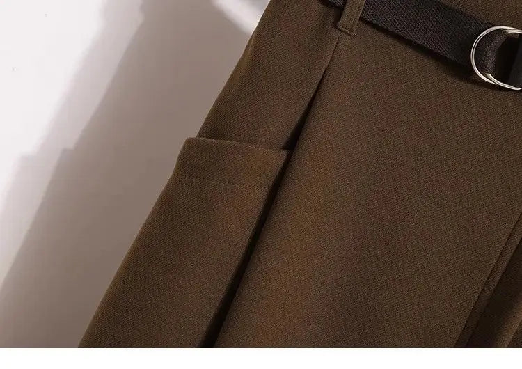High Waisted Black Wool Midi Skirt With Pockets for Women