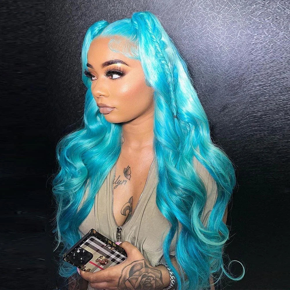 Preplucked Green Body Wave Lace Front Wig for Women