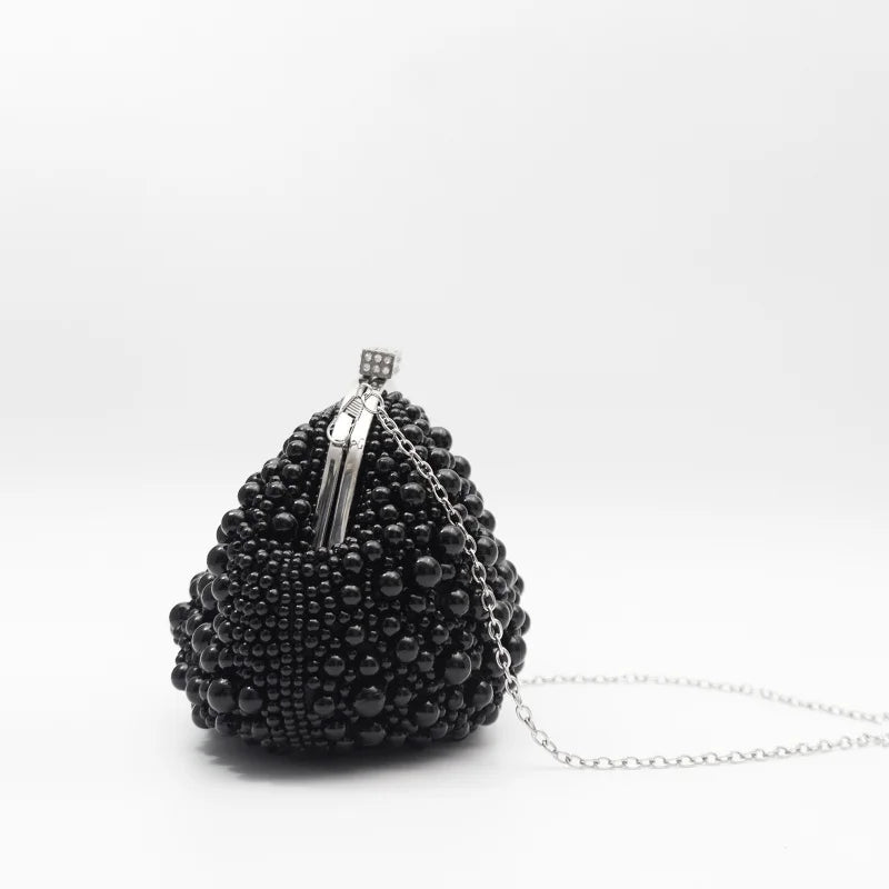Full Black Pearls Evening Clutch Bags for Women Luxury Designer Mini Beading Handbags Chain Shoulder Bag Tote Mini Female Purses