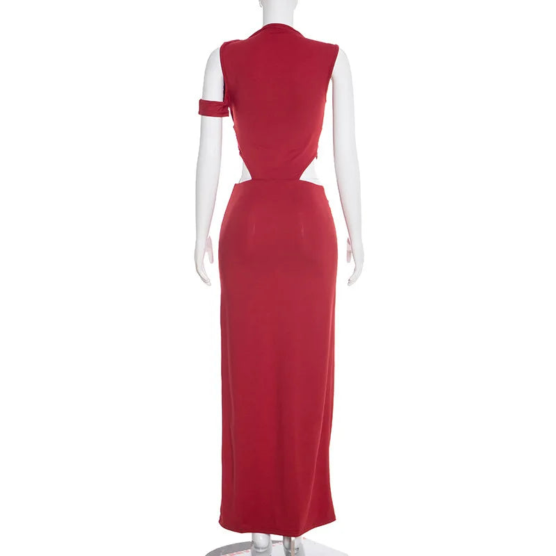 Twist Hollow Patchwork High Split Maxi Dress for Women
