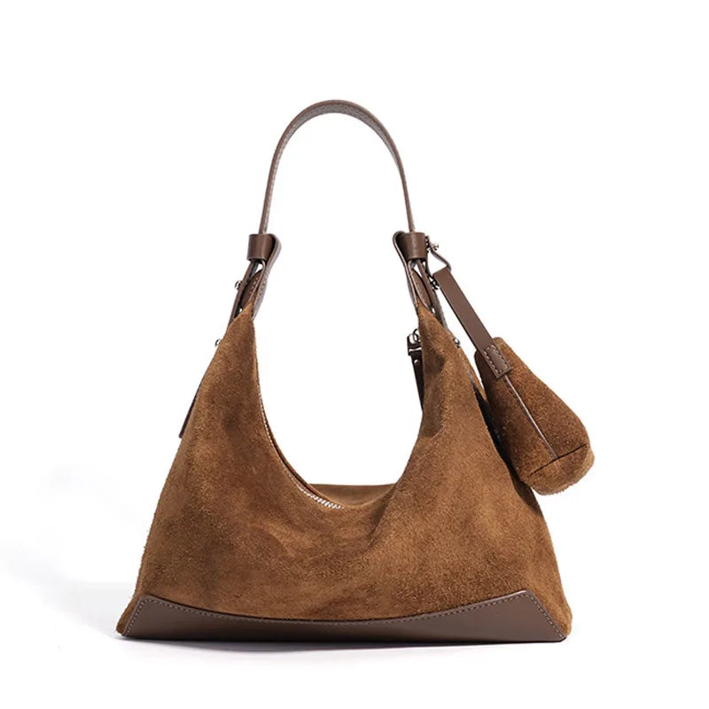 Classic Suede Women's Handbag New Simple Versatile Work Commuting Underarm Bag Genuine Leather Texture Fashion Shoulder Lady Bag