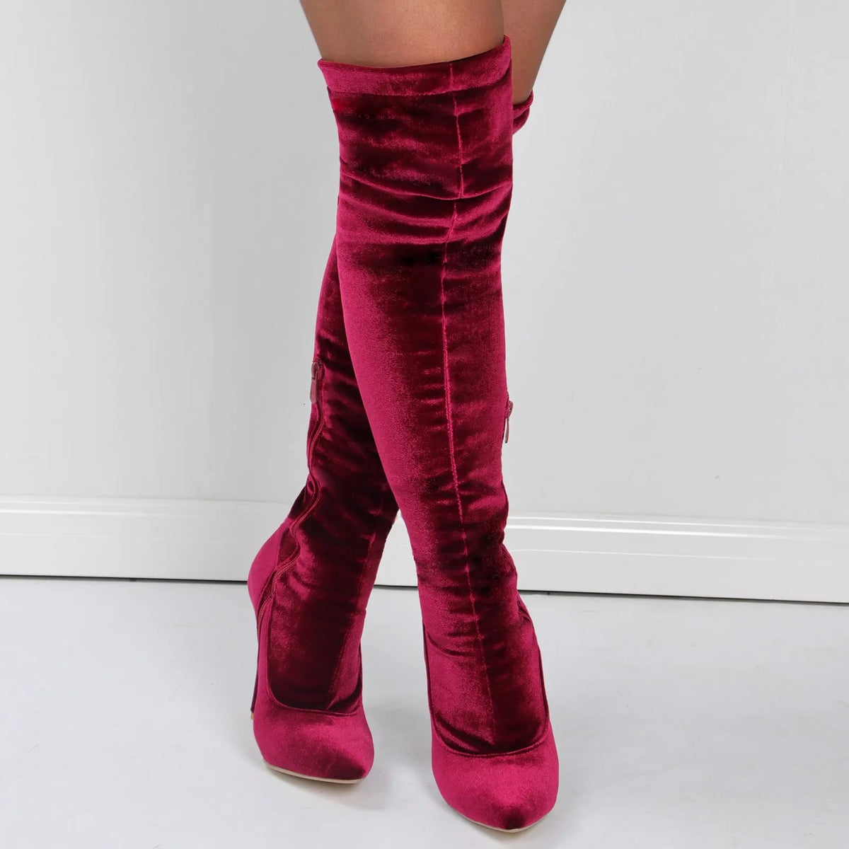 Velvet Pointed Toe Over The Knee Stiletto Boots for Women