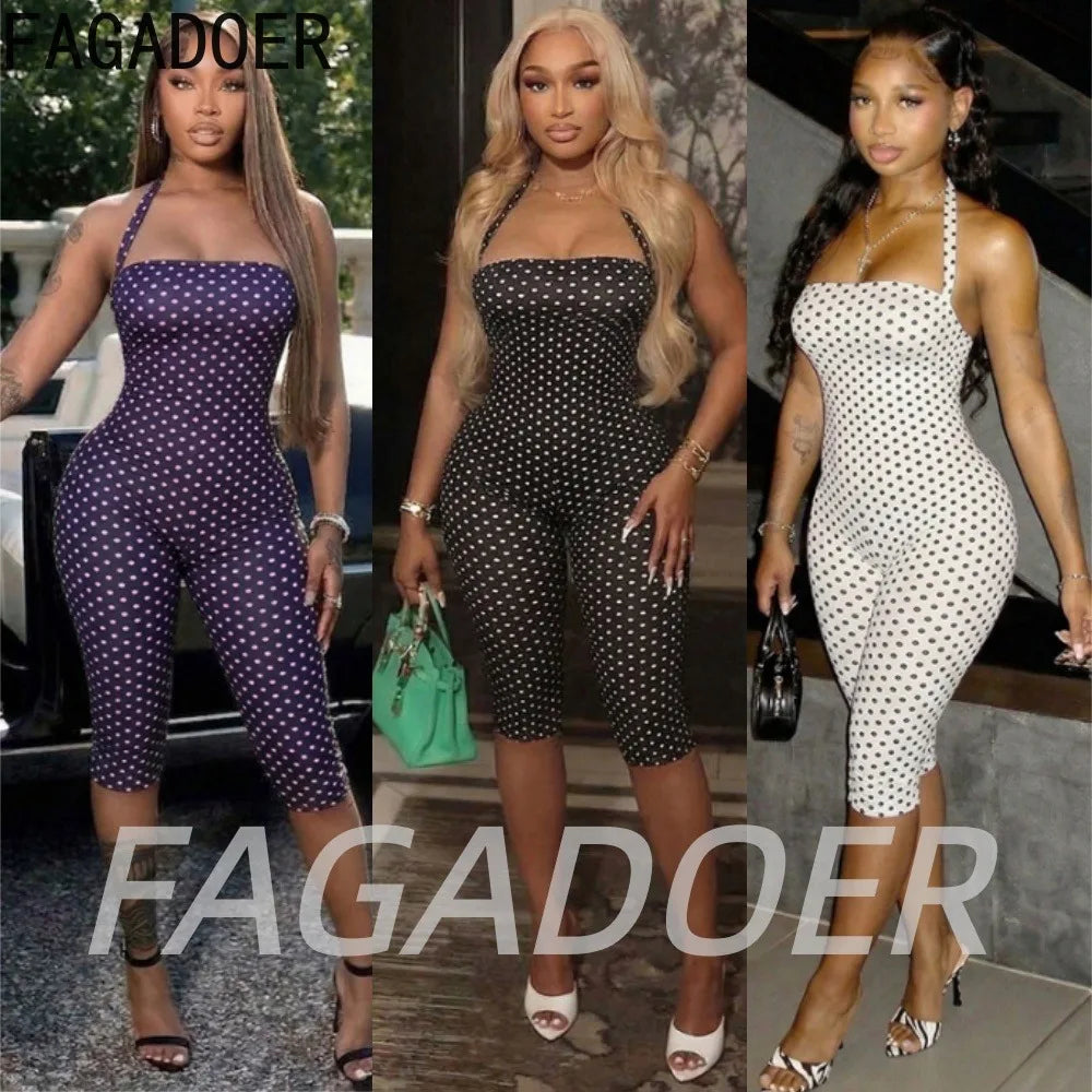 Polka Dot Halter Backless Bodycon Romper for Women