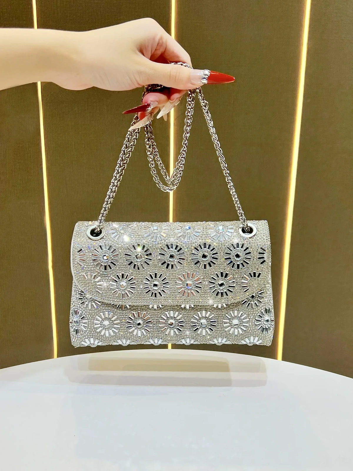 Full Rhinestone Square Shoulder Messenger Bag for Women