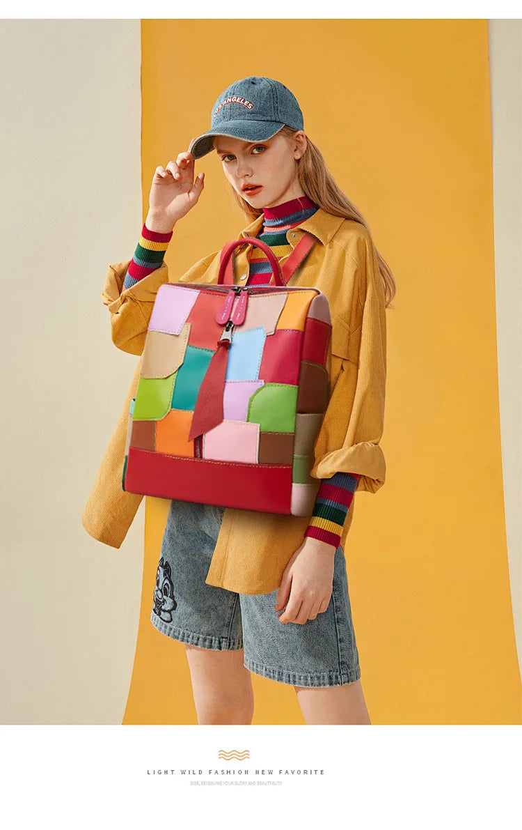 Large Capacity Internal Backpack Fashion Color Splicing Irregular Backpacks Outdoor Daily Handbag Casual Female Bag