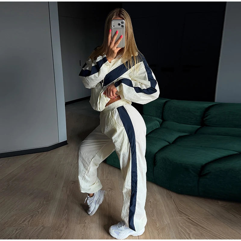 Color Block Zip Jacket and Shorts Tracksuit for Women