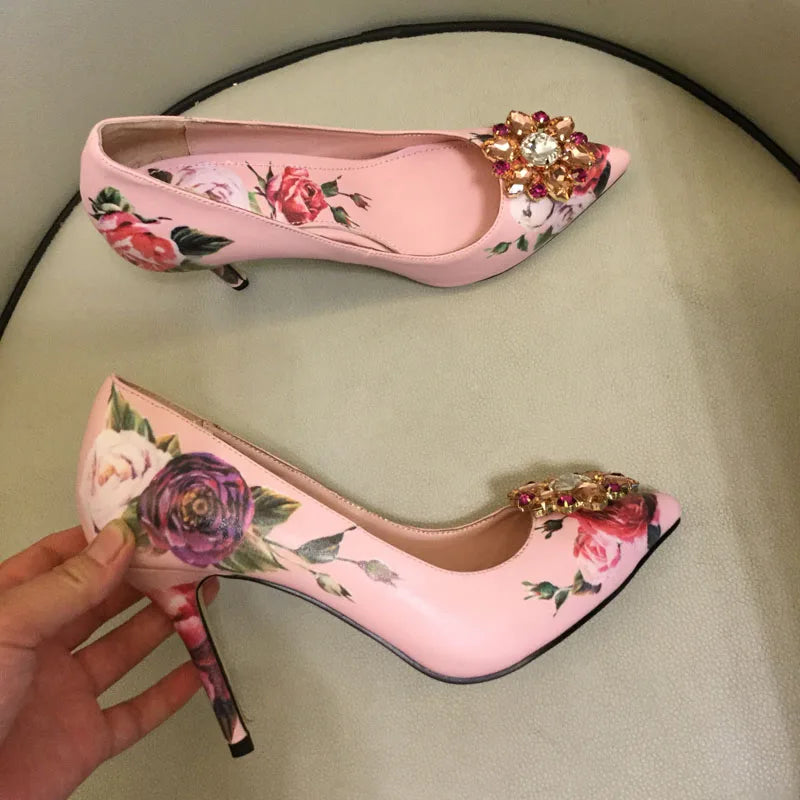 Crystal Rhinestone Leather Pumps