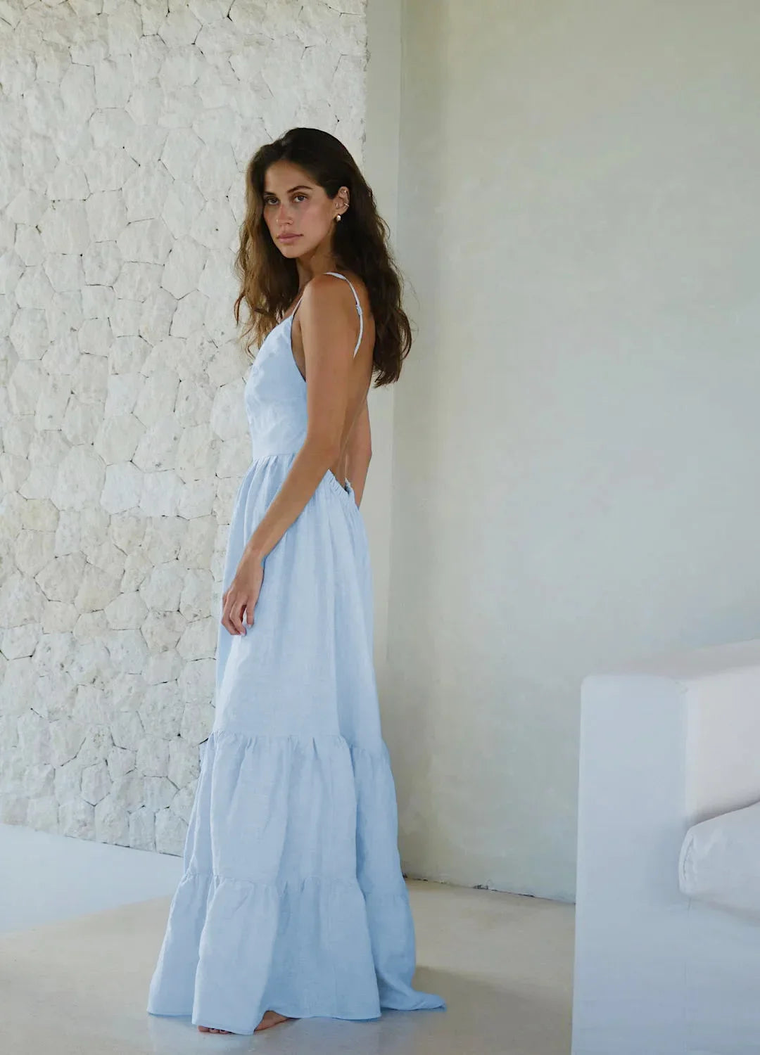 Loose Backless A Line Cotton Beach Maxi Dress for Women