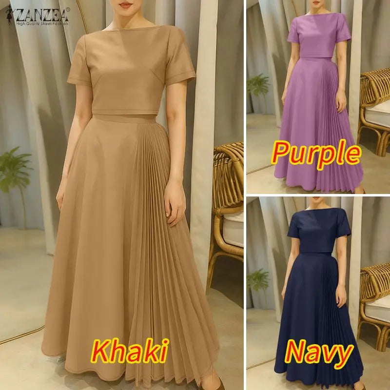 Boatneck Crop Top and Pleated Skirt Set