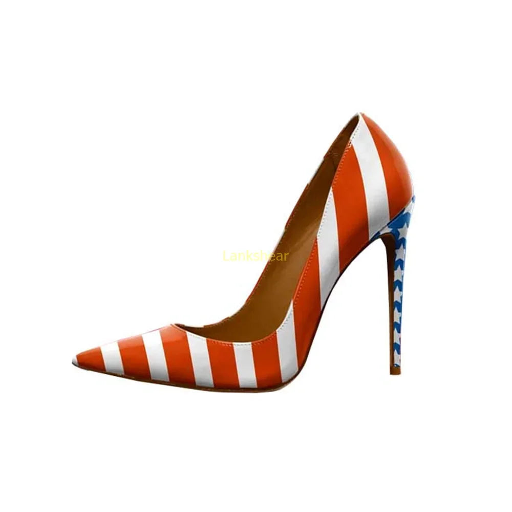 American Flag Print Pointed Toe Stiletto Pumps for Women