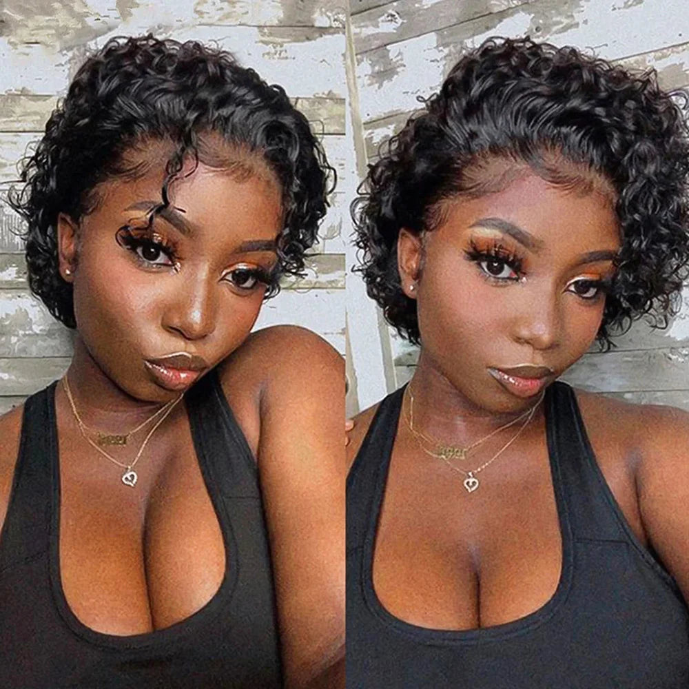 Pixie Cut Wigs Human Hair Short Curly Lace Front Human Hair Wigs For Women Water Wave Bob Wig 13x1 Transparent Lace Wigs