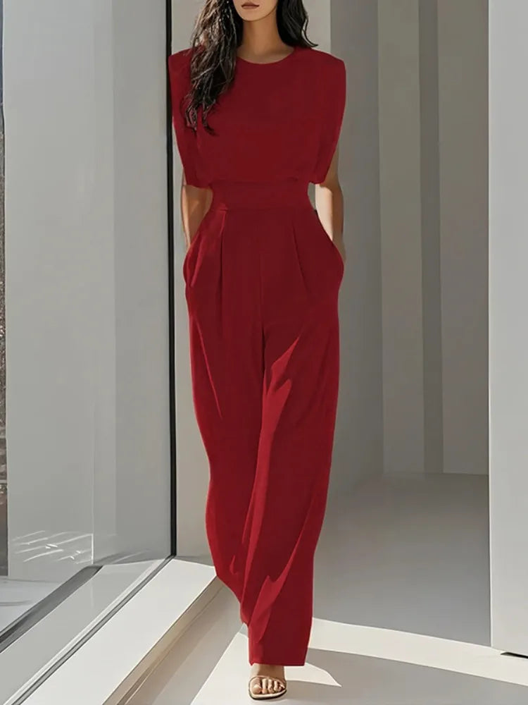 Pleated High Waist Jumpsuit With Pockets