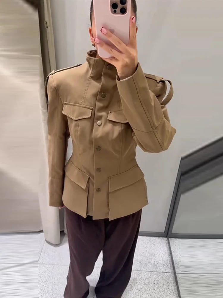 Lightweight Stand Collar Single Breasted Slim Coat for Women