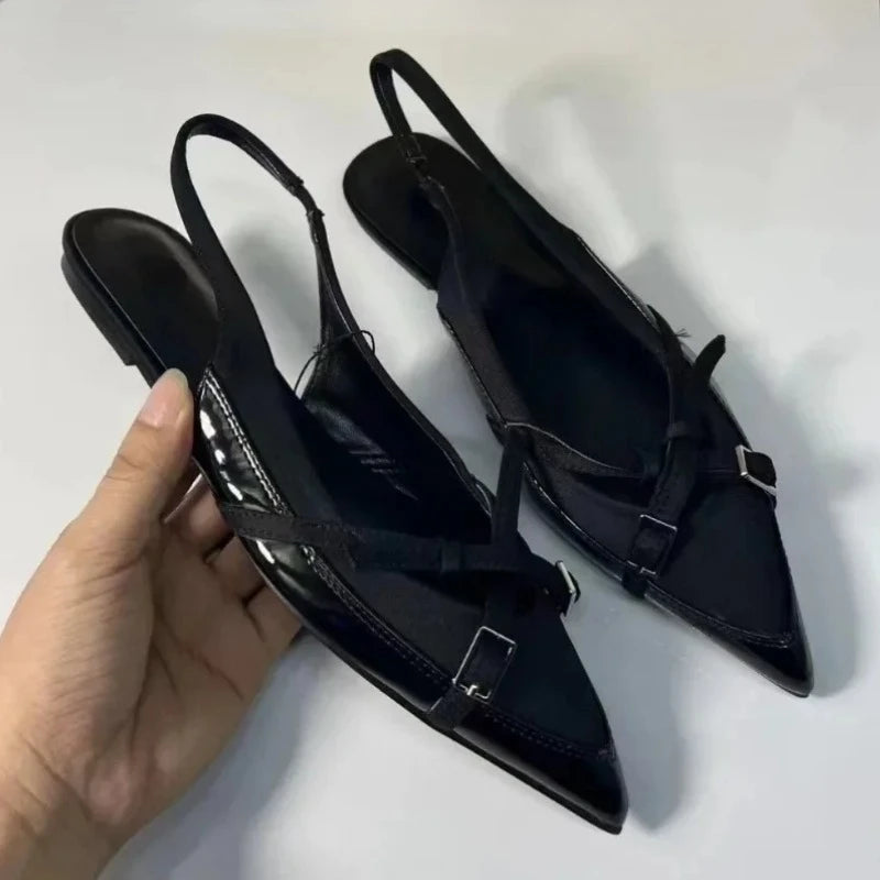 Pointed Toe Buckle Strap Slingback Flats for Women