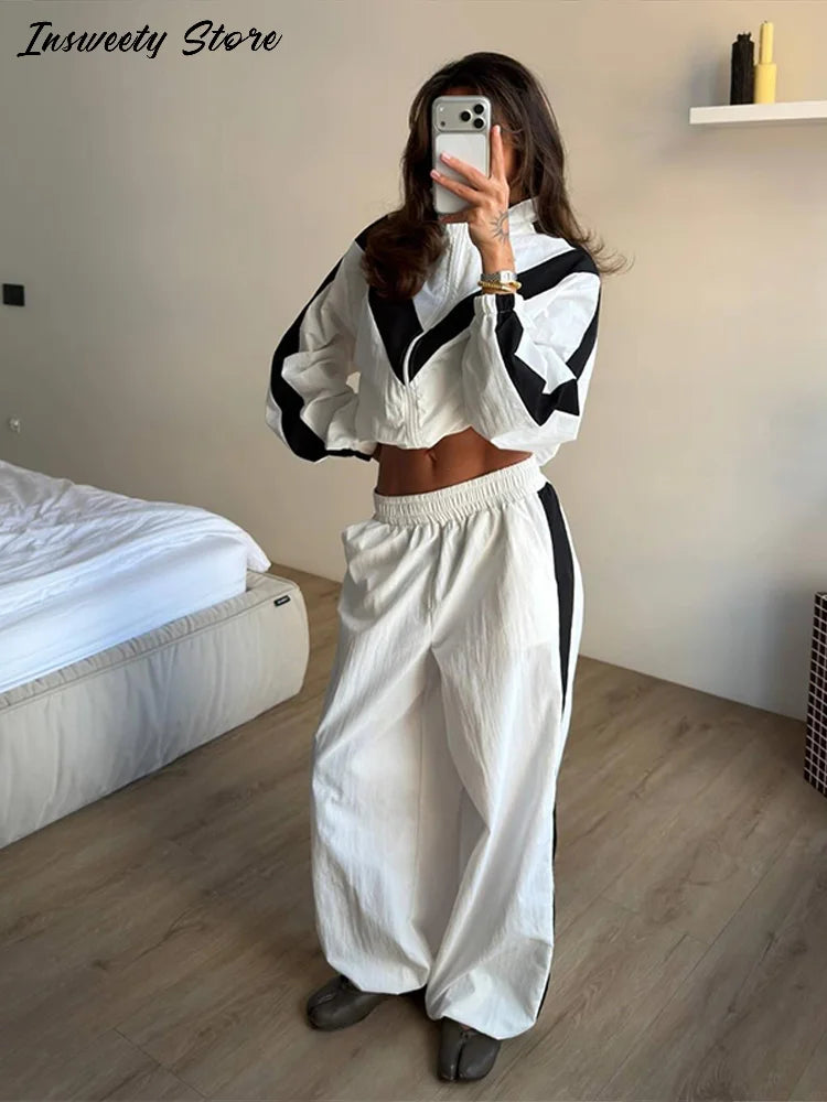 Color Block Zip Jacket and Shorts Tracksuit for Women