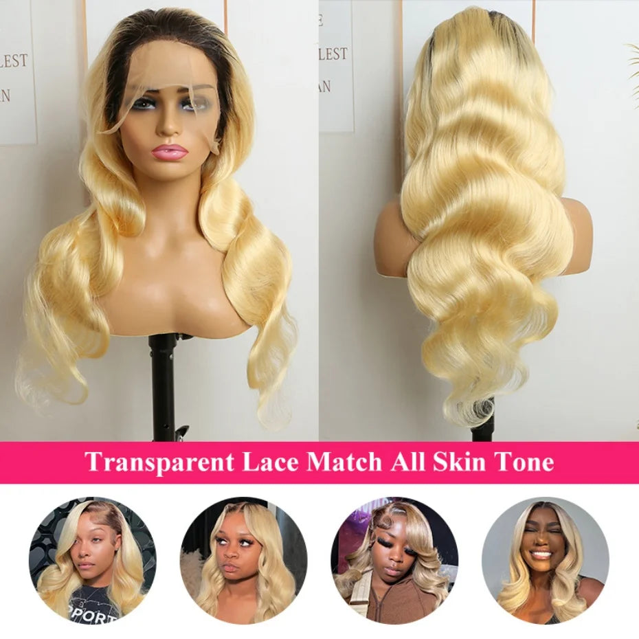 Ombre Dark Root Brazilian Lace Front Body Wave Wig For Women