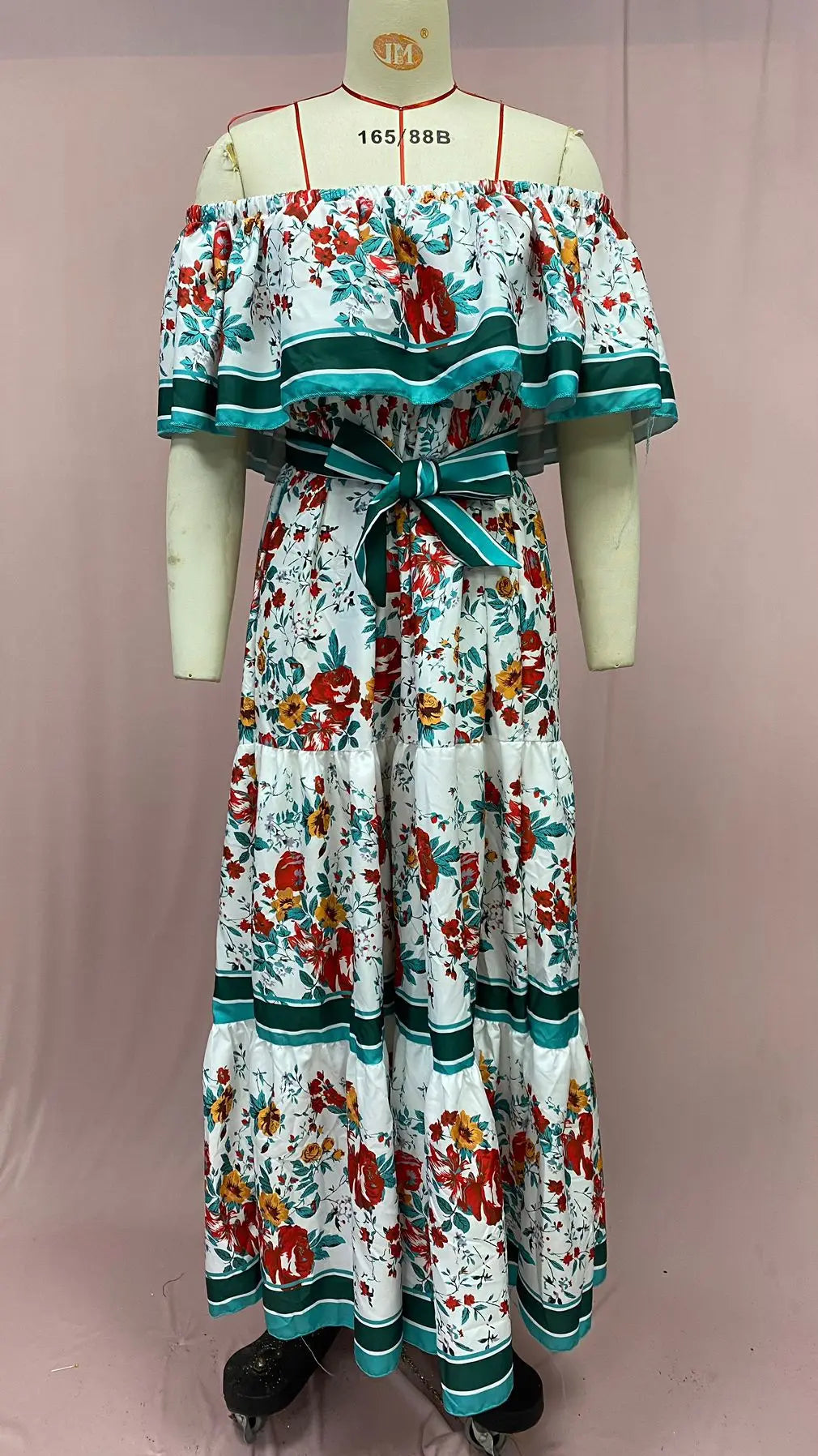 Floral Print Off Shoulder High Waist Dress for Women