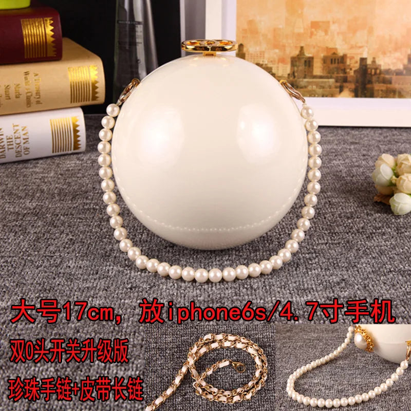 Pearl Embellished Round Acrylic Clutch Bag for Women