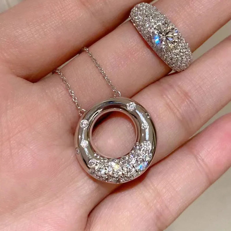 PANSYSEN 925 Sterling Silver Sparkling Pink Sapphire High Carbon Diamond Pendant Necklace 18K Gold Plated Wedding Party Jewelry