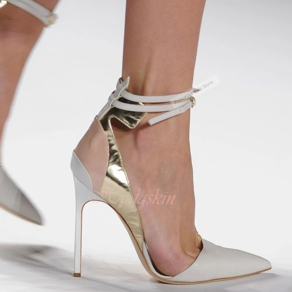 Patchwork Buckled Straps Pointed Sandals with Stiletto Heels for Women