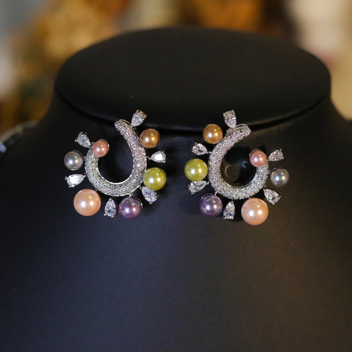 Pearl And Crystal Floral Rhinestone Jewelry Set For Women