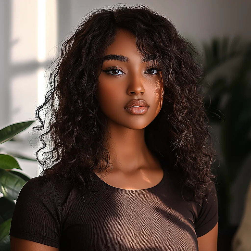 Natural Fluffy Curly Human Hair Short Bob Wig For Women
