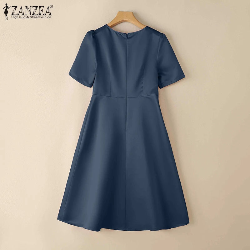 Satin Floral Applique Midi Dress