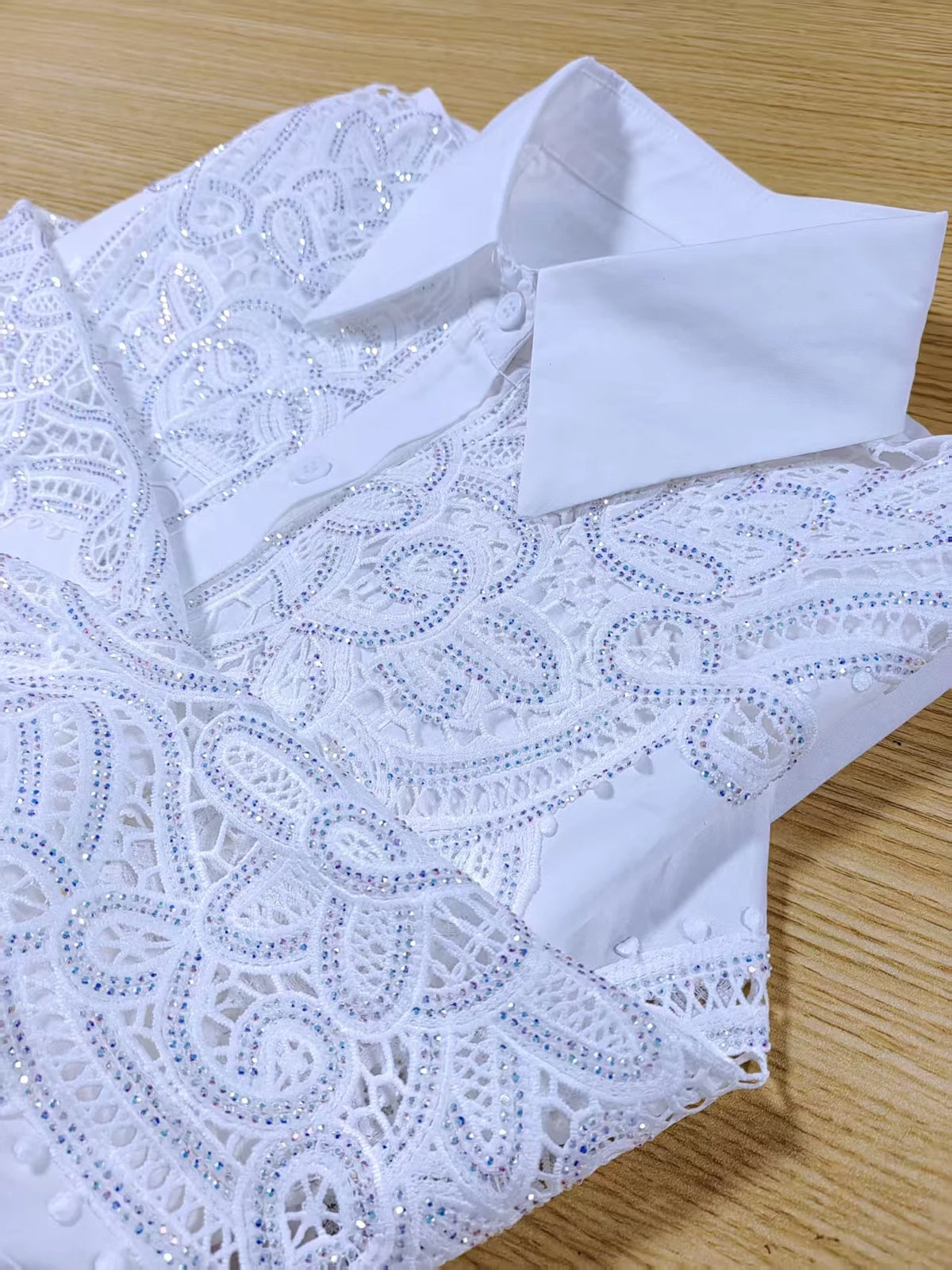 Sequin Embroidered Oversized Cotton Blouse for Women