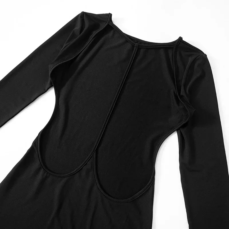 Sexy Open Back Black Satin Bodycon Dress for Women