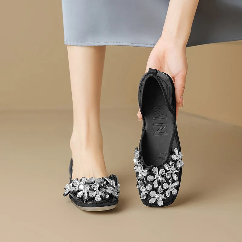 Luxurious Rhinestone Square Toe Slip On Mules for Women