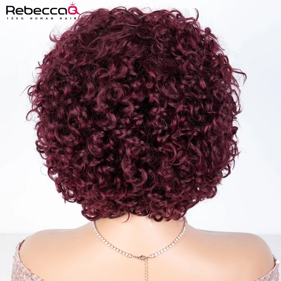 Short Kinky Curly Wig With Bangs And Mixed Highlights For Women