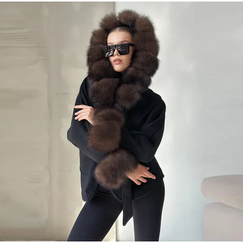 Warm Faux Fur Hooded Winter Coat With Pockets for Women