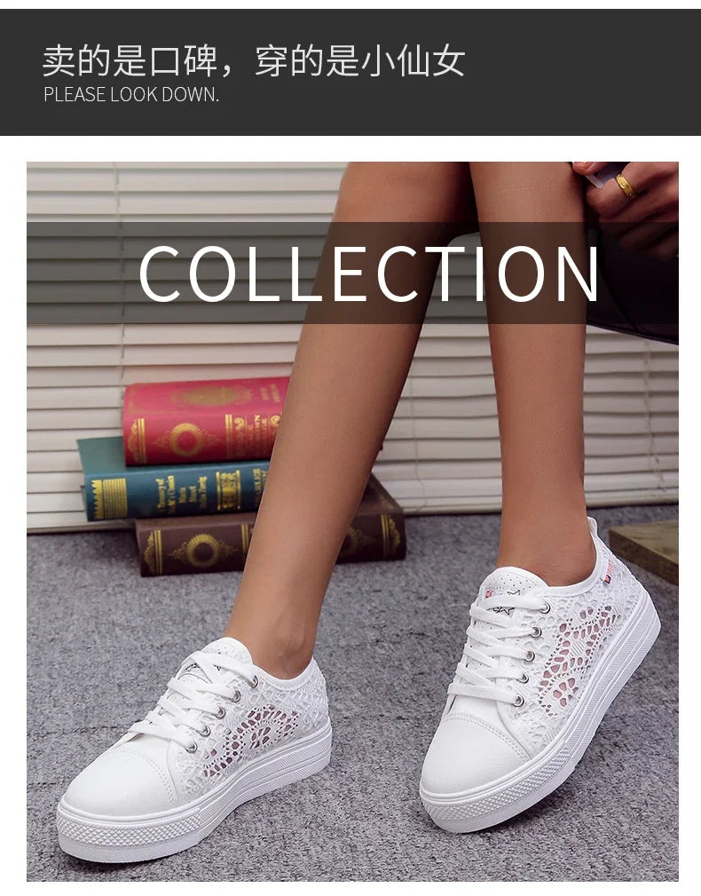 Lightweight Embroidered Lace Up Sneakers For Women