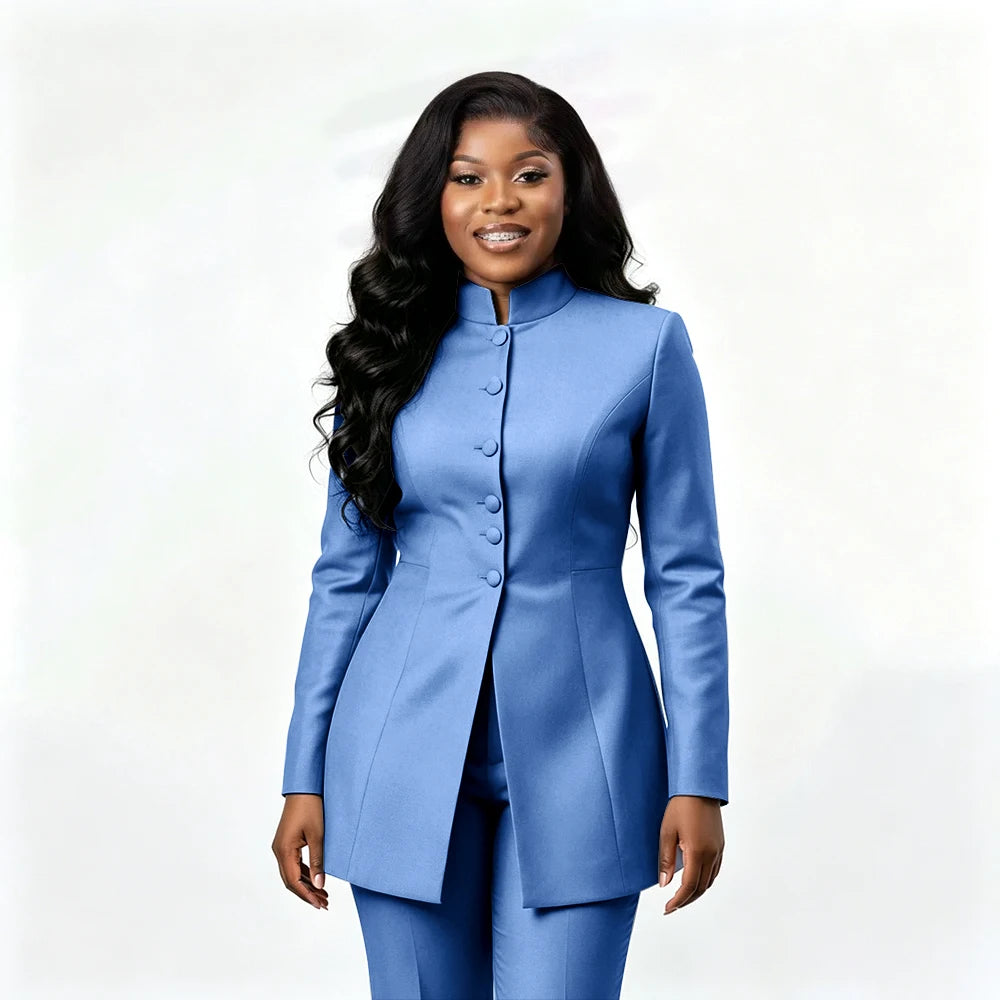 Smart Casual Two Piece Knit Blazer Set with Pants for Women