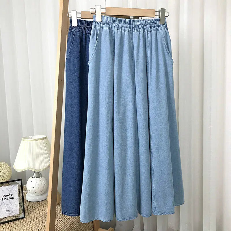 Classic Retro Denim Midi Regular Fit Skirt For Women