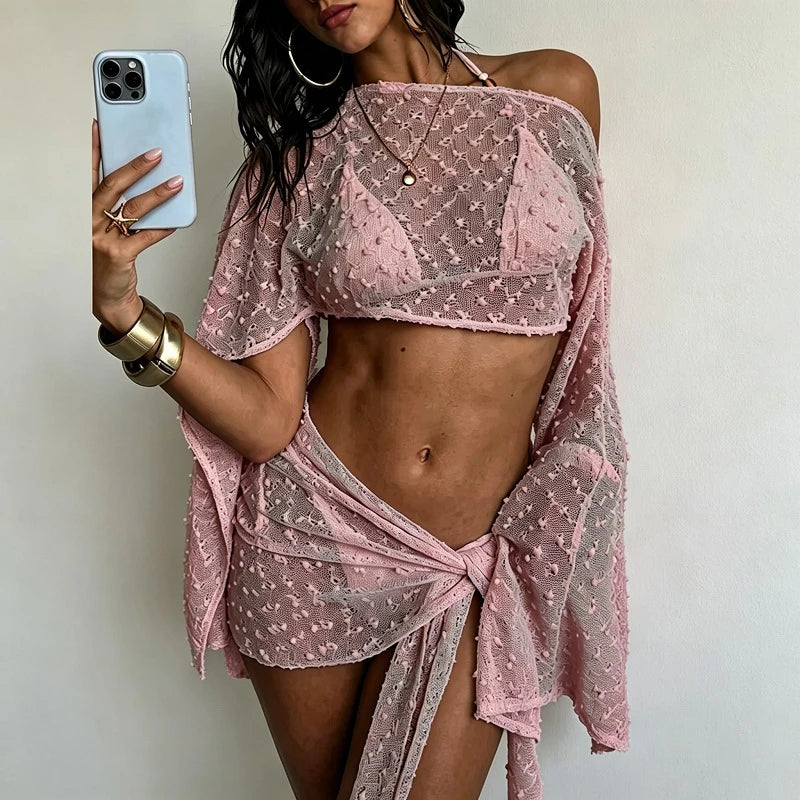 Asymmetrical Cloak Top And Skirt Bikini Set for Women