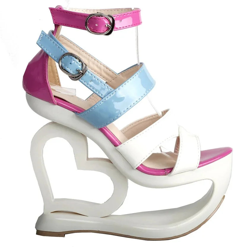 Open Toe Ankle Strap Colorblock Wedge Sandals For Women