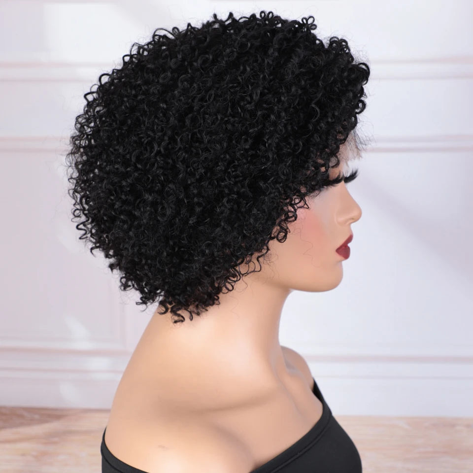 Short Curly Bob Lace Front Human Hair Wig for Women