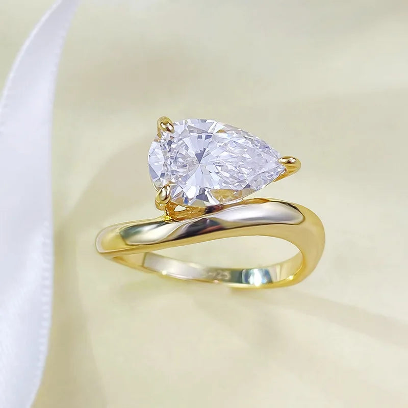 PANSYSEN 3CT Pear Cut White Sapphire High Carbon Diamond Ring for Women 925 Sterling Silver Plated 18K Gold Wedding Fine Jewelry