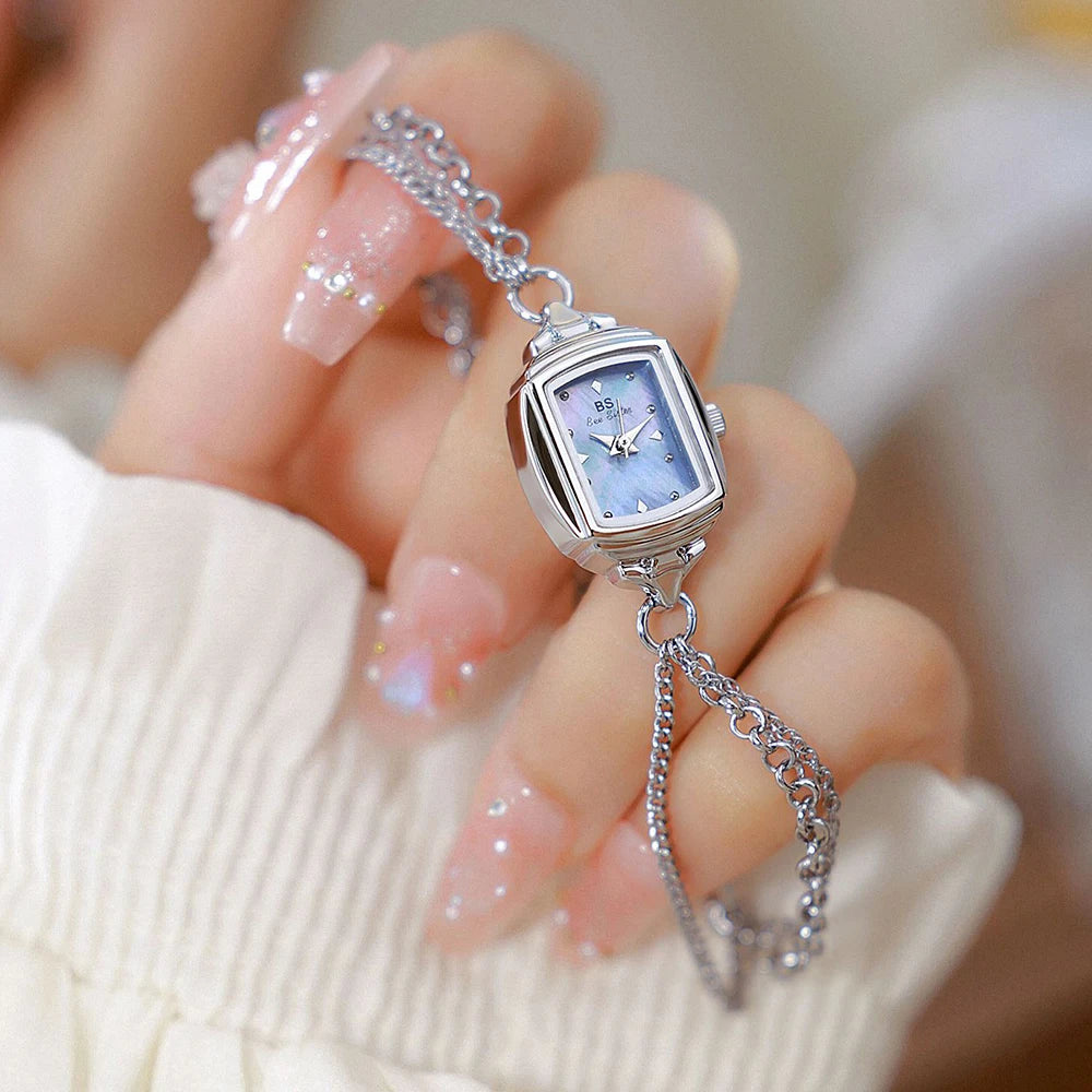 Light Blue Bracelet Watch With Silver Quartz Movement for Women