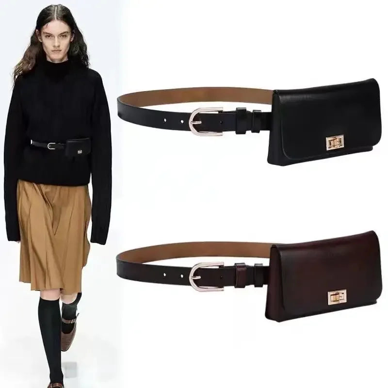 Adjustable Leather Waist Belt Bag With Phone Pocket for Women