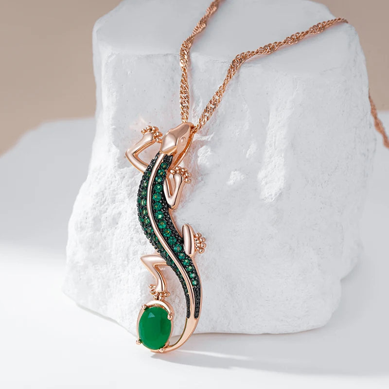 Green Zircon Lizard Pendant Necklace