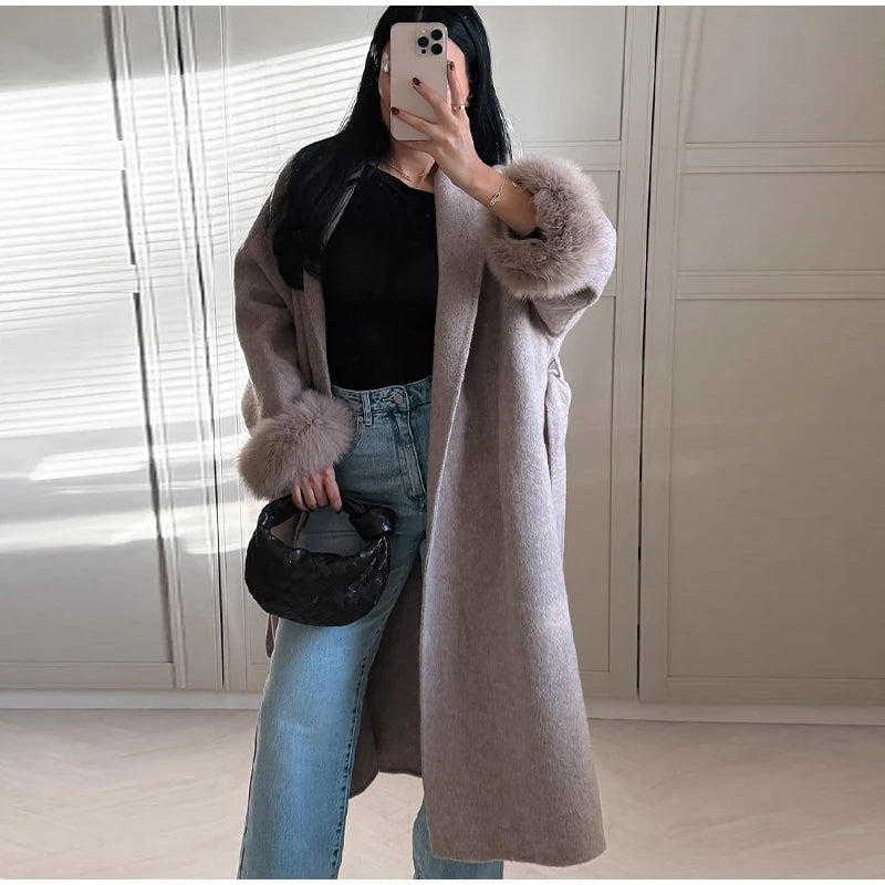 Elegant Longline Turn Down Collar Winter Coat for Women