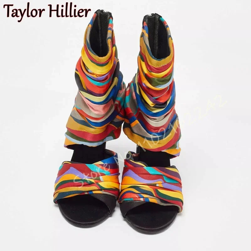 Camouflage Open Toe Stiletto Ankle Boots for Women
