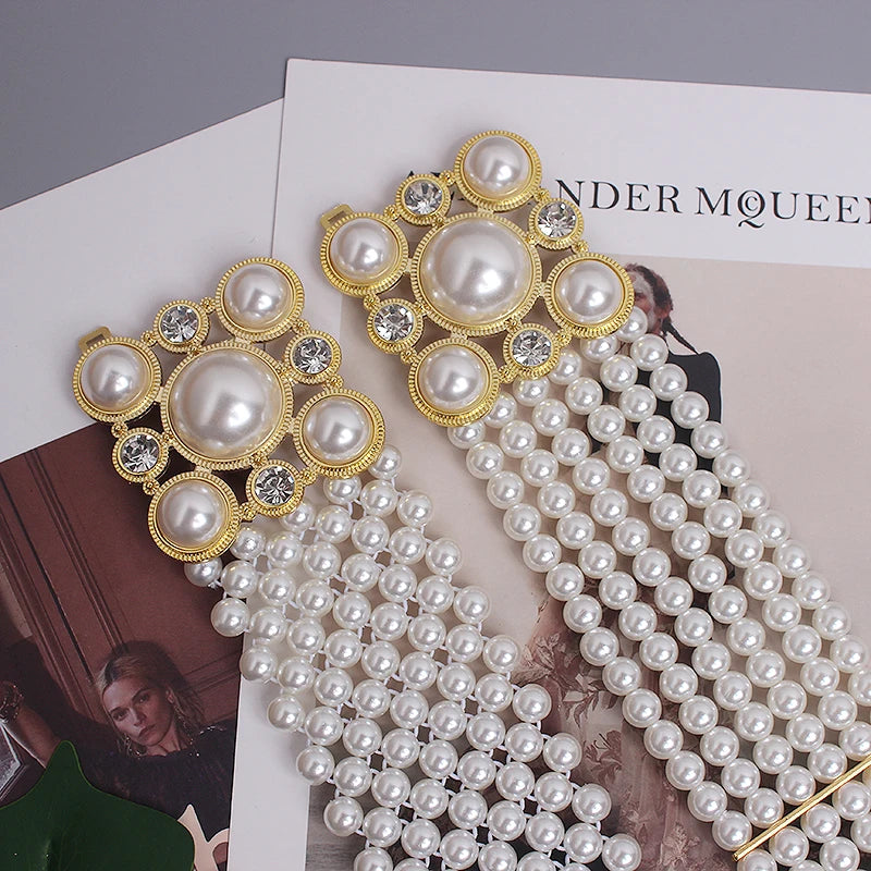 Pearl Embellished Elastic Waist Chain Belt for Women